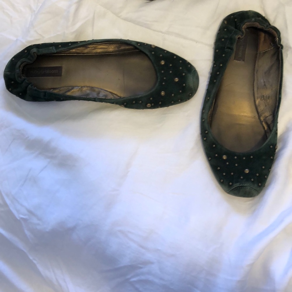 Ruby and bloom green ballet flats with gold accent